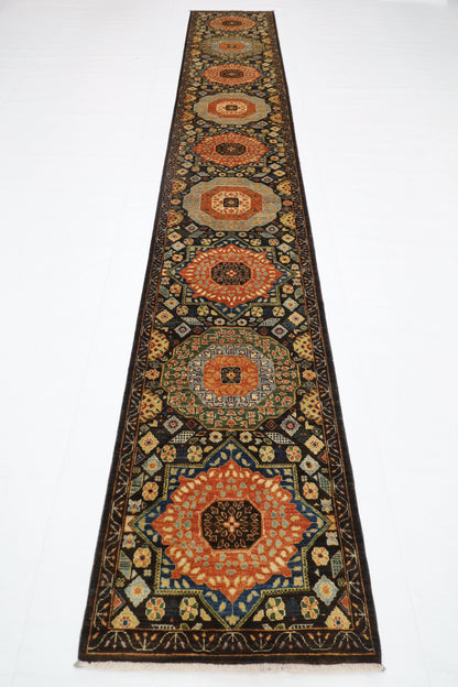 74 x 458 cm | Mamluk Runner Rug Afghan Hand Knotted Veg Dye Wool carpet