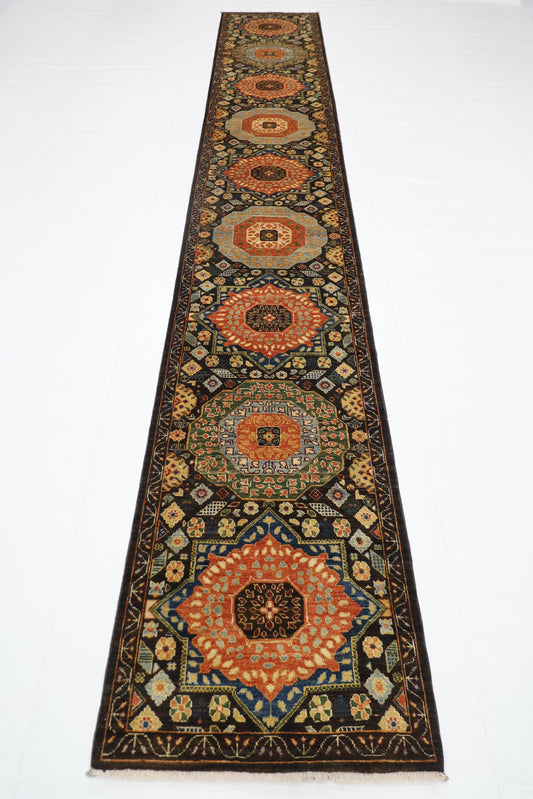 74 x 458 cm | Mamluk Runner Rug Afghan Hand Knotted Veg Dye Wool carpet
