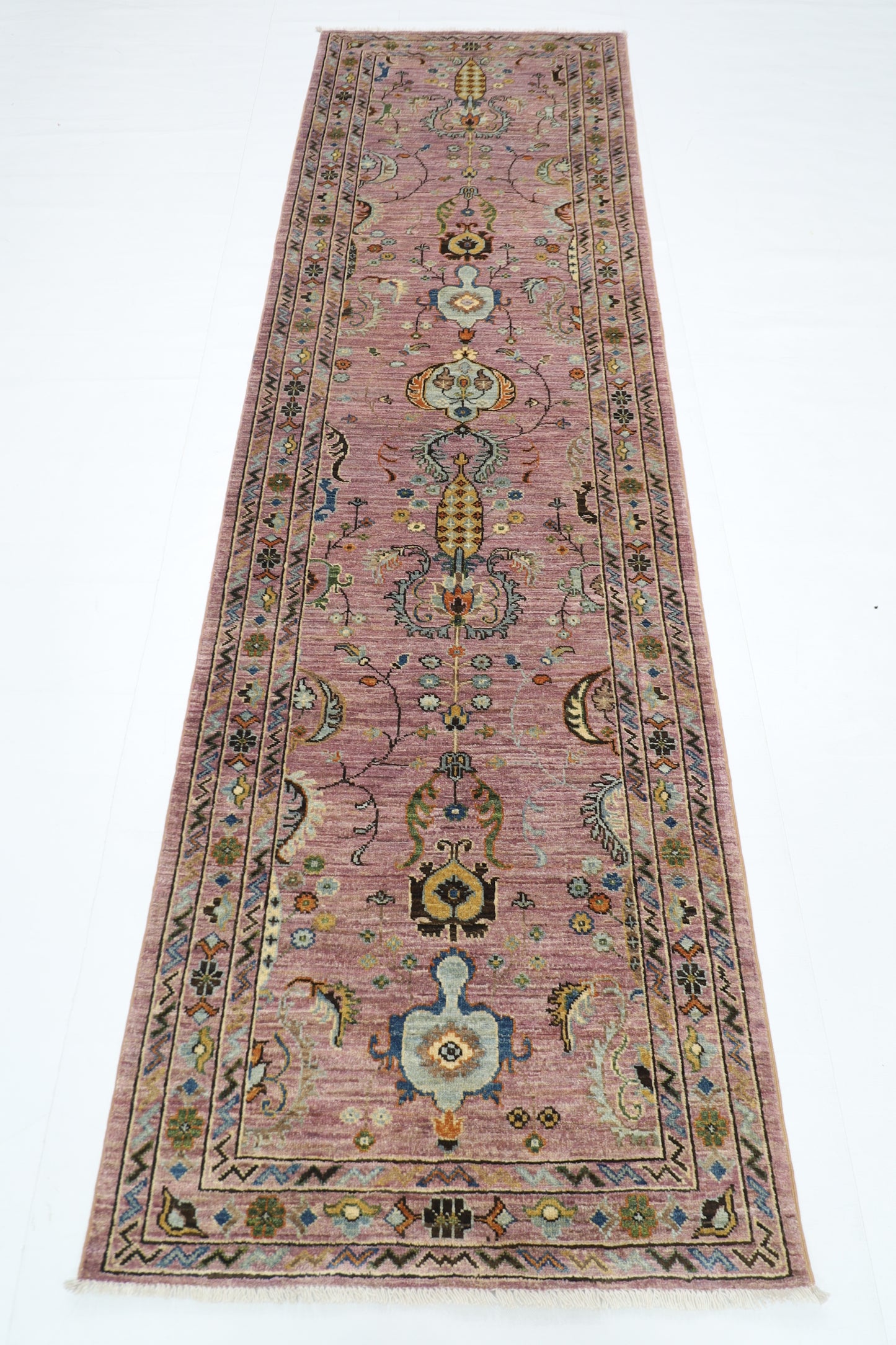 85 x 287 cm | Pink Runner Rug Afghan Hand Knotted Veg Dye Wool carpet