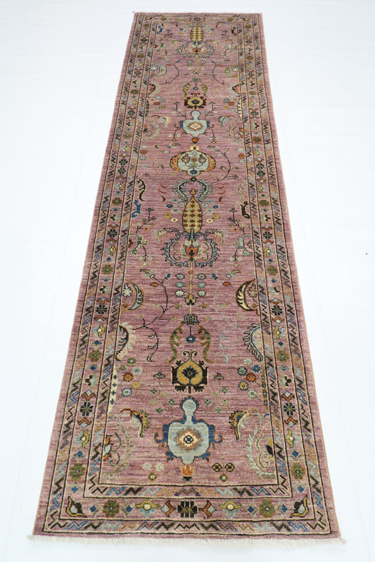 85 x 287 cm | Pink Runner Rug Afghan Hand Knotted Veg Dye Wool carpet
