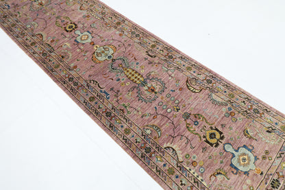 85 x 287 cm | Pink Runner Rug Afghan Hand Knotted Veg Dye Wool carpet