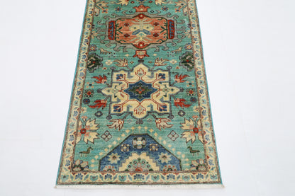 86 x 426 cm | Turquoise Runner Rug Afghan Hand Knotted Veg Dye Wool carpet