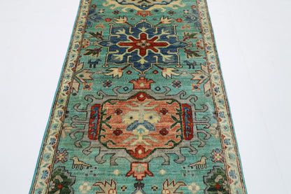 86 x 426 cm | Turquoise Runner Rug Afghan Hand Knotted Veg Dye Wool carpet
