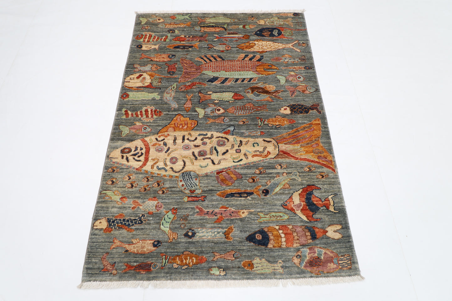 104 x 150 cm | fish gray Tribal Area Rug Afghan Hand Knotted veg Dye Wool carpet