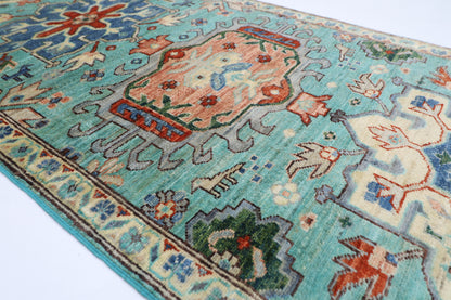 86 x 426 cm | Turquoise Runner Rug Afghan Hand Knotted Veg Dye Wool carpet