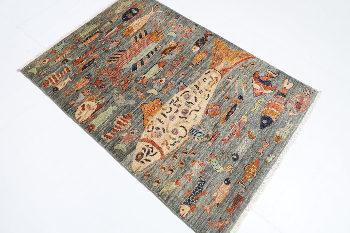 104 x 150 cm | fish gray Tribal Area Rug Afghan Hand Knotted veg Dye Wool carpet