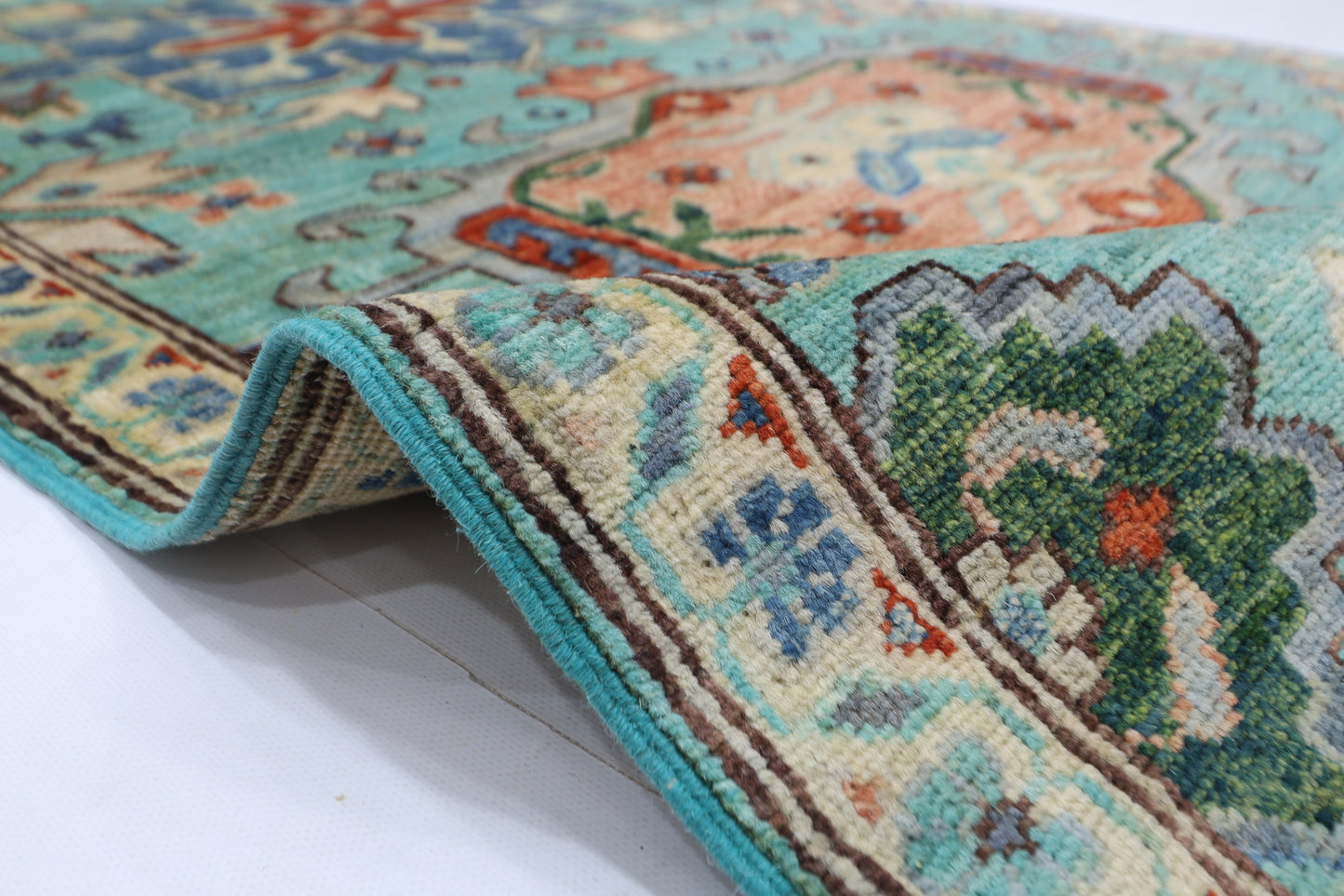 86 x 426 cm | Turquoise Runner Rug Afghan Hand Knotted Veg Dye Wool carpet