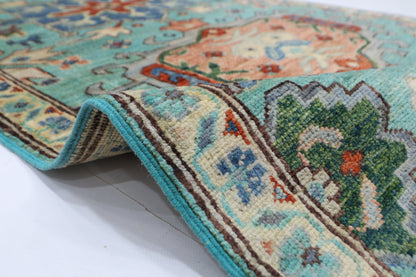86 x 426 cm | Turquoise Runner Rug Afghan Hand Knotted Veg Dye Wool carpet