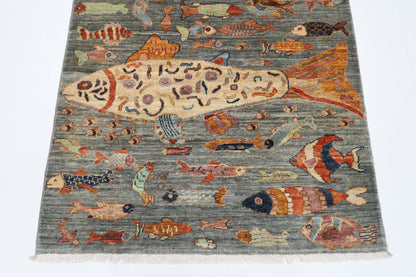 104 x 150 cm | fish gray Tribal Area Rug Afghan Hand Knotted veg Dye Wool carpet