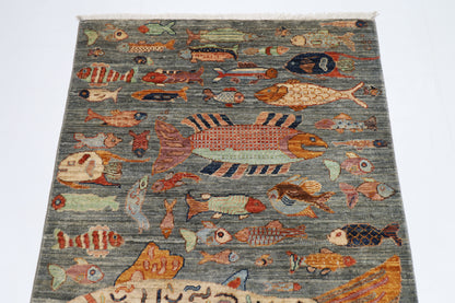 104 x 150 cm | fish gray Tribal Area Rug Afghan Hand Knotted veg Dye Wool carpet