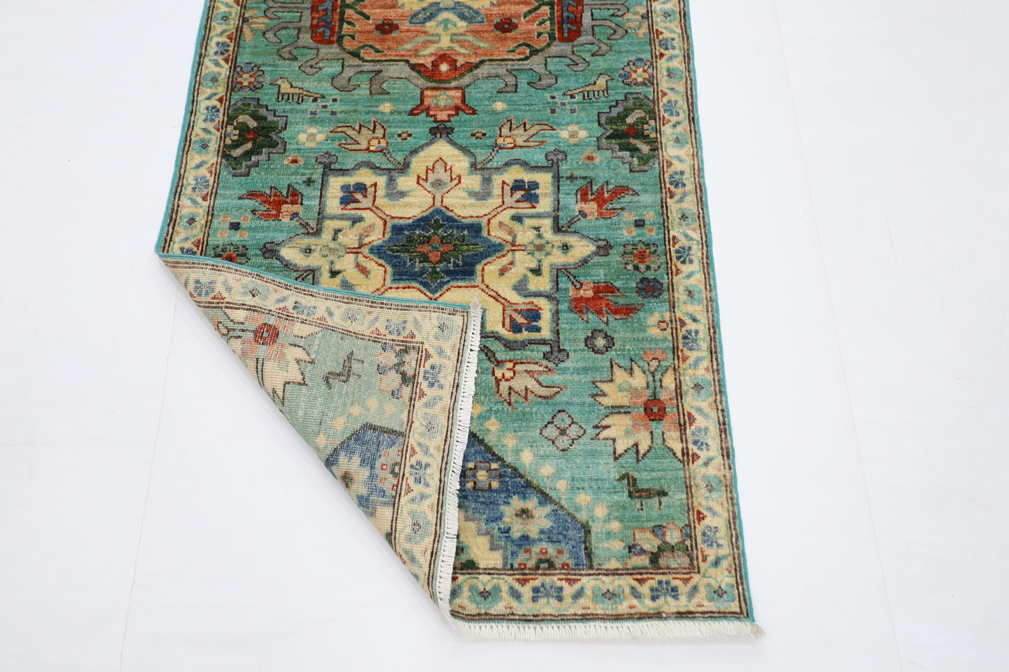 86 x 426 cm | Turquoise Runner Rug Afghan Hand Knotted Veg Dye Wool carpet