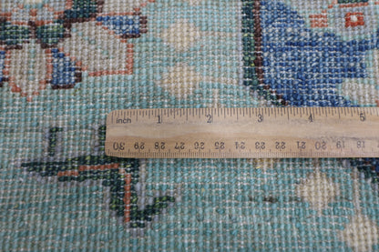 86 x 426 cm | Turquoise Runner Rug Afghan Hand Knotted Veg Dye Wool carpet