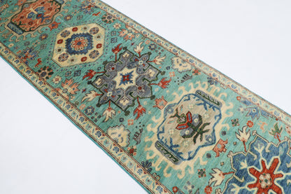86 x 426 cm | Turquoise Runner Rug Afghan Hand Knotted Veg Dye Wool carpet