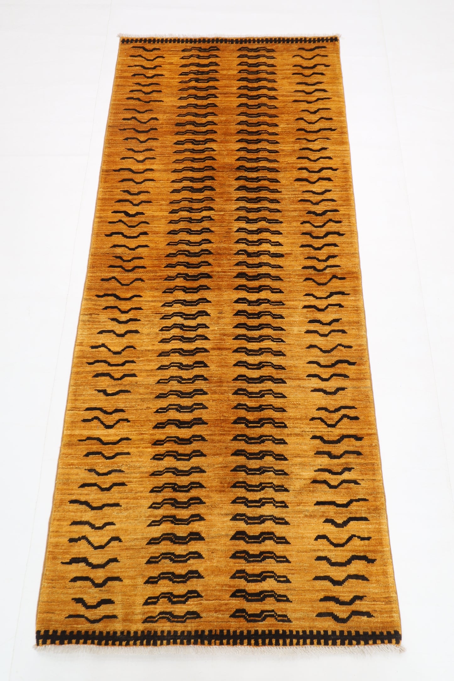 78 x 187 cm | Gold Runner Rug Afghan Hand Knotted Veg Dye Wool carpet