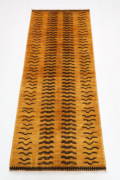 78 x 187 cm | Gold Runner Rug Afghan Hand Knotted Veg Dye Wool carpet
