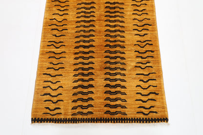 78 x 187 cm | Gold Runner Rug Afghan Hand Knotted Veg Dye Wool carpet