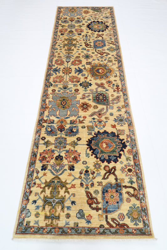 89 x 304 cm | Beige Runner Rug Afghan Hand Knotted Veg Dye Wool carpet