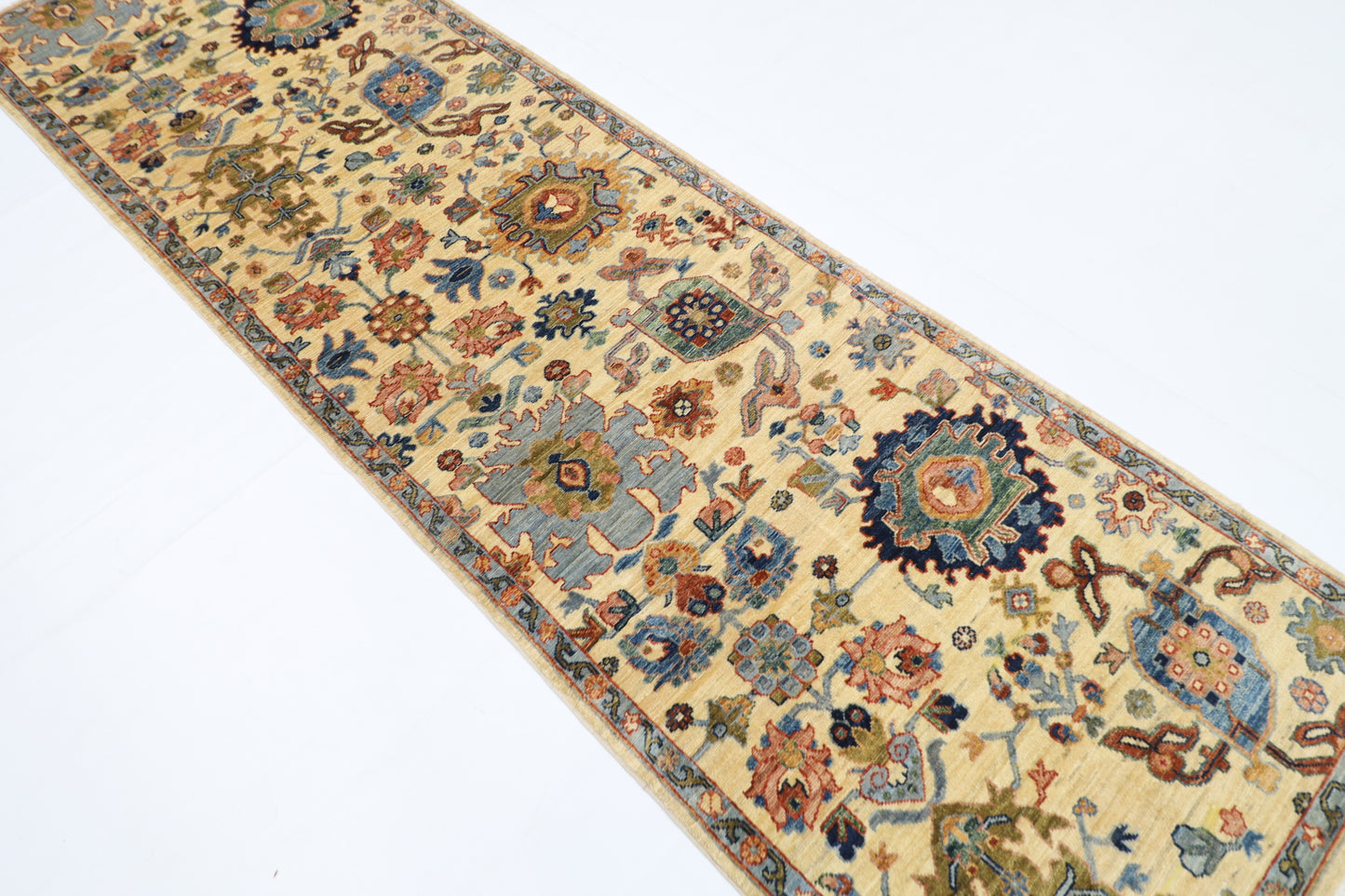 89 x 304 cm | Beige Runner Rug Afghan Hand Knotted Veg Dye Wool carpet