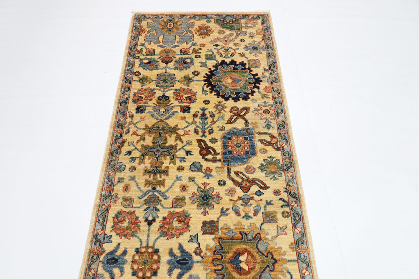 89 x 304 cm | Beige Runner Rug Afghan Hand Knotted Veg Dye Wool carpet