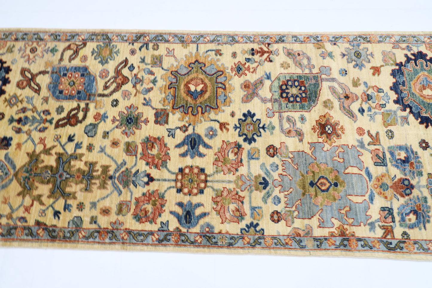89 x 304 cm | Beige Runner Rug Afghan Hand Knotted Veg Dye Wool carpet