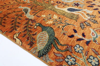 89 x 397 cm | Gold Birds Runner Rug Afghan Hand Knotted Veg Dye Wool carpet