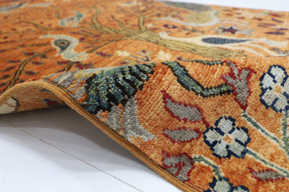89 x 397 cm | Gold Birds Runner Rug Afghan Hand Knotted Veg Dye Wool carpet