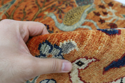 89 x 397 cm | Gold Birds Runner Rug Afghan Hand Knotted Veg Dye Wool carpet