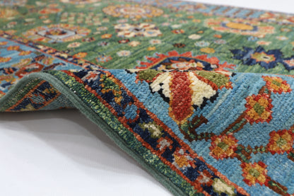85 x 303 cm | Green Runner Rug Afghan Hand Knotted Veg Dye Wool carpet