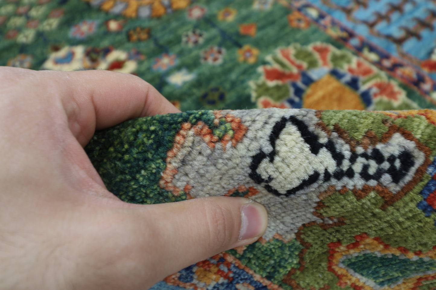 85 x 303 cm | Green Runner Rug Afghan Hand Knotted Veg Dye Wool carpet
