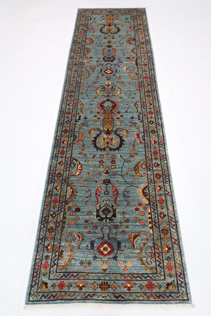 83 x 292 cm | Blueish Grey Runner Rug Afghan Hand Knotted Veg Dye Wool carpet