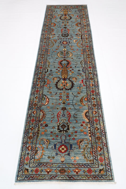83 x 292 cm | Blueish Grey Runner Rug Afghan Hand Knotted Veg Dye Wool carpet