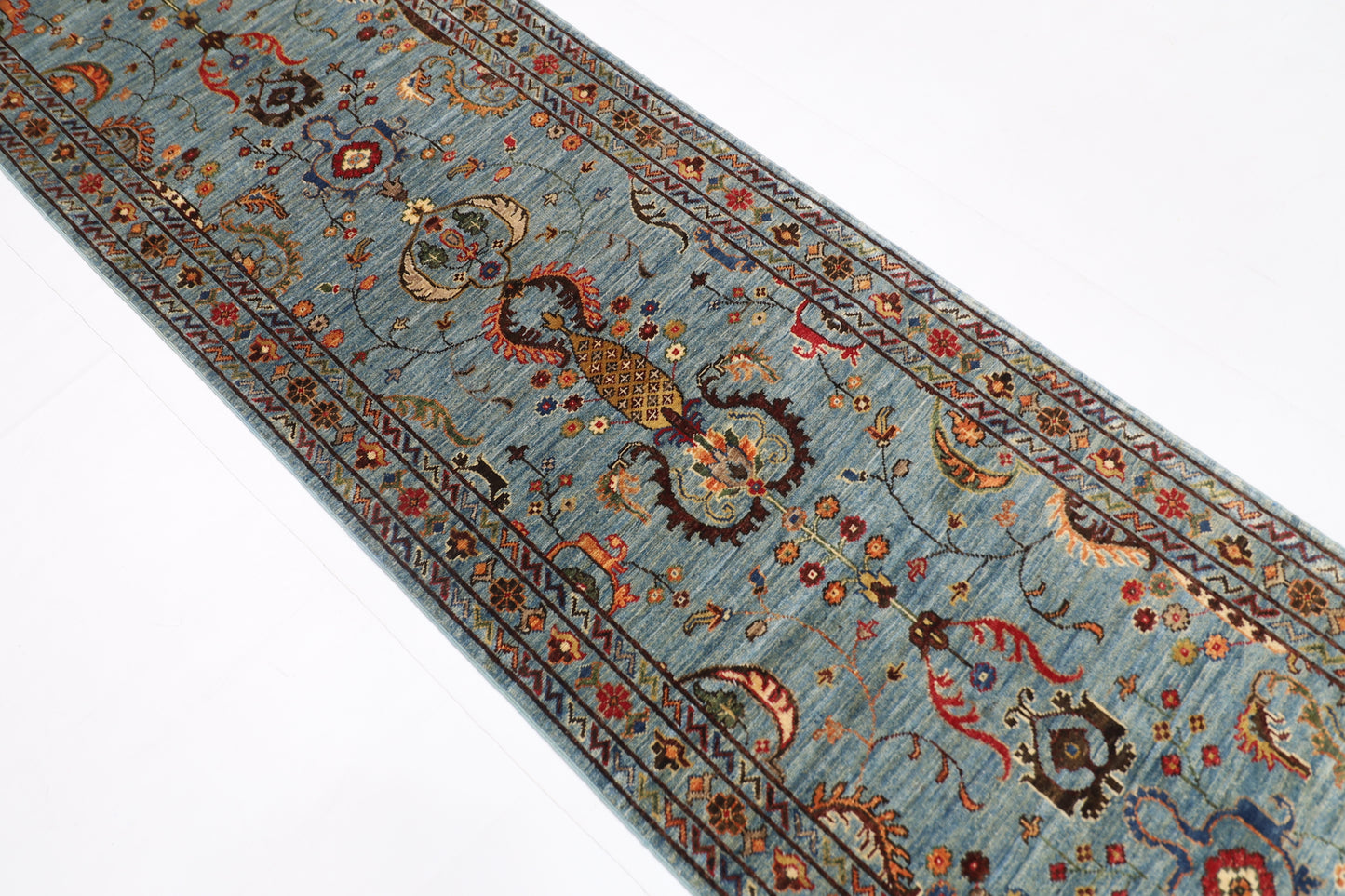83 x 292 cm | Blueish Grey Runner Rug Afghan Hand Knotted Veg Dye Wool carpet