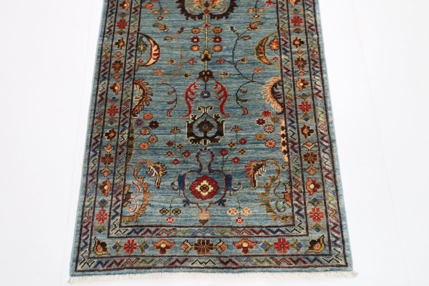 83 x 292 cm | Blueish Grey Runner Rug Afghan Hand Knotted Veg Dye Wool carpet