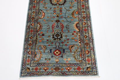 83 x 292 cm | Blueish Grey Runner Rug Afghan Hand Knotted Veg Dye Wool carpet