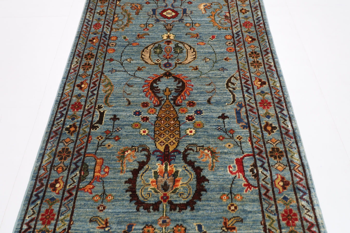 83 x 292 cm | Blueish Grey Runner Rug Afghan Hand Knotted Veg Dye Wool carpet