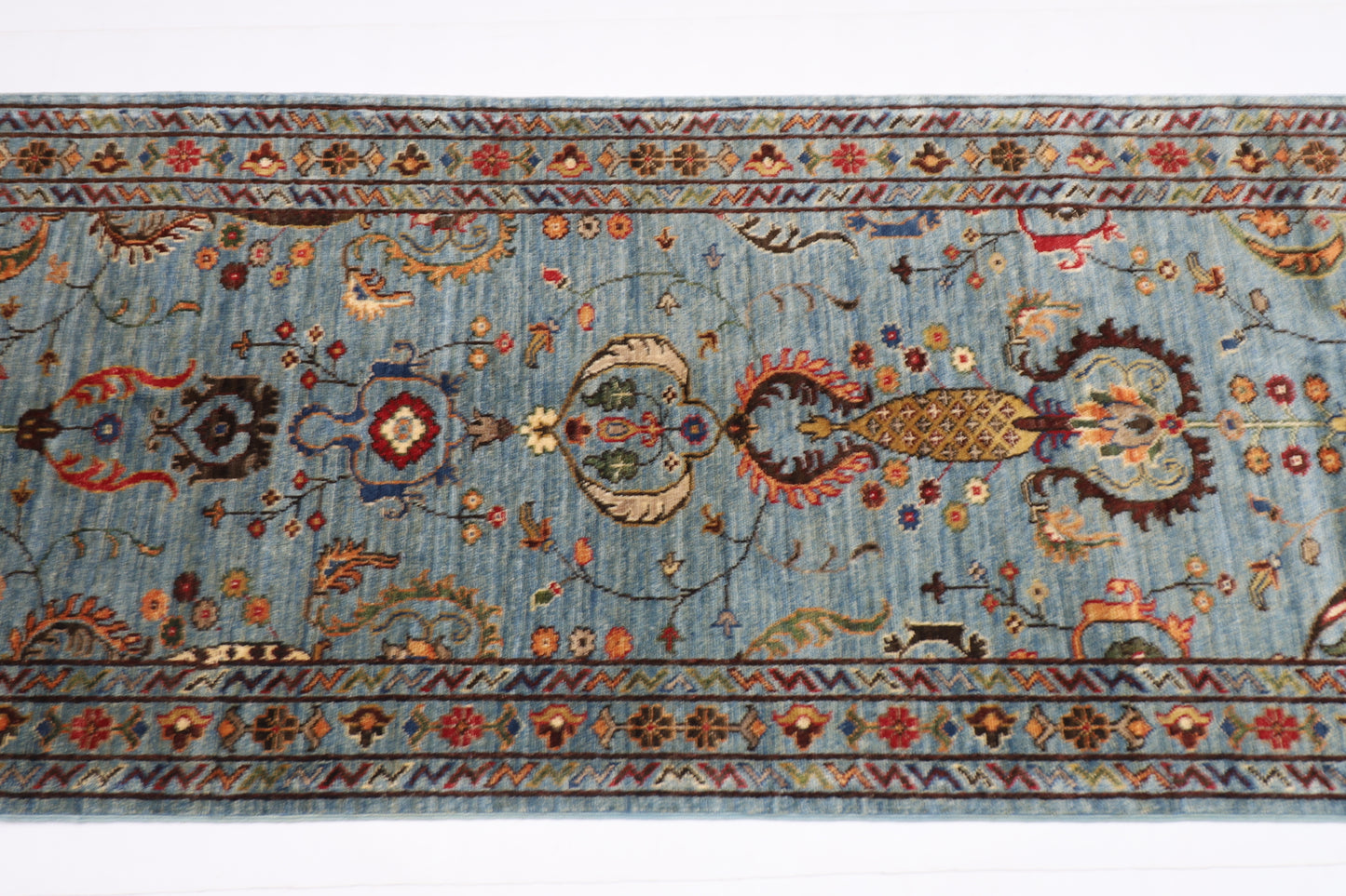 83 x 292 cm | Blueish Grey Runner Rug Afghan Hand Knotted Veg Dye Wool carpet