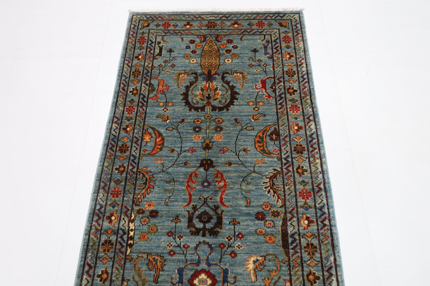 83 x 292 cm | Blueish Grey Runner Rug Afghan Hand Knotted Veg Dye Wool carpet