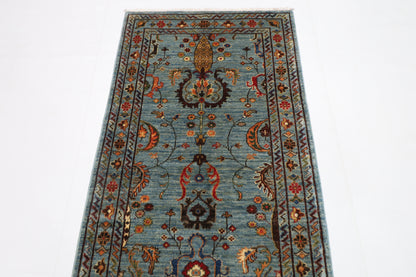 83 x 292 cm | Blueish Grey Runner Rug Afghan Hand Knotted Veg Dye Wool carpet