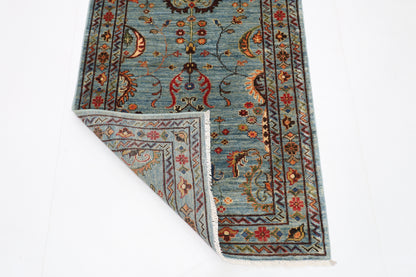 83 x 292 cm | Blueish Grey Runner Rug Afghan Hand Knotted Veg Dye Wool carpet