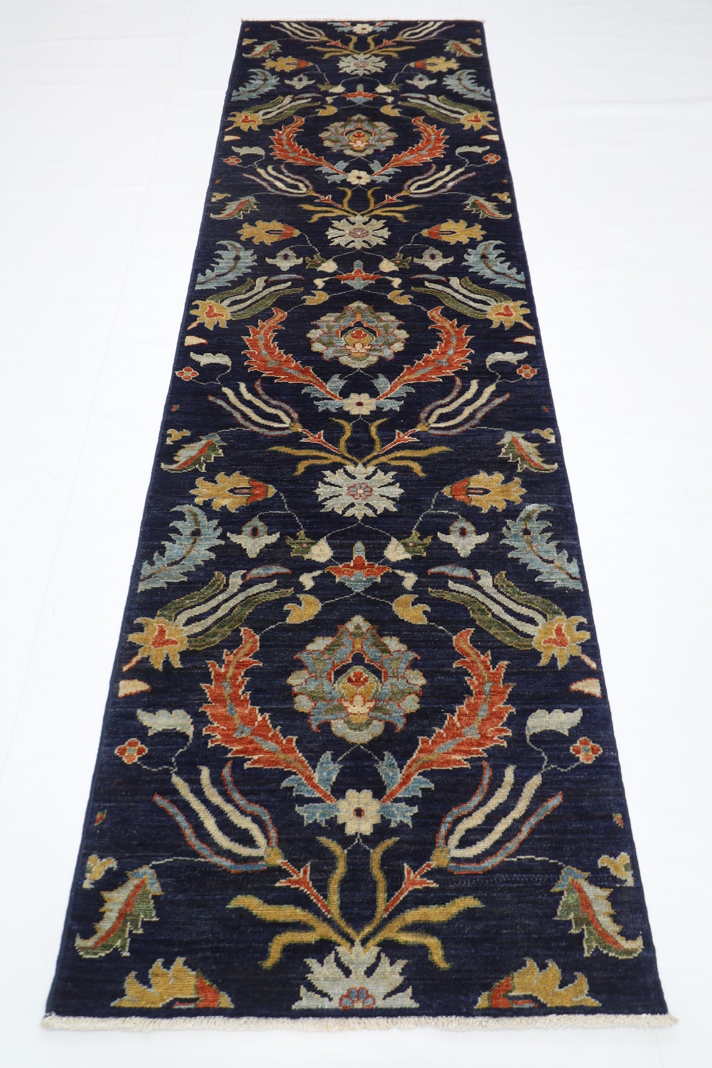 87 x 298 cm | Navy Blue Runner Rug Afghan Hand Knotted Veg Dye Wool carpet