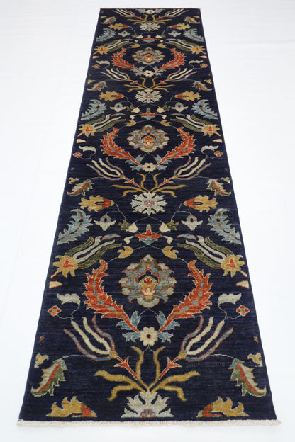 87 x 298 cm | Navy Blue Runner Rug Afghan Hand Knotted Veg Dye Wool carpet