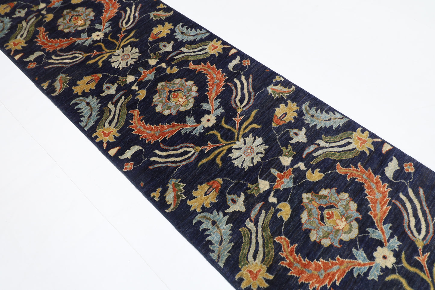 87 x 298 cm | Navy Blue Runner Rug Afghan Hand Knotted Veg Dye Wool carpet