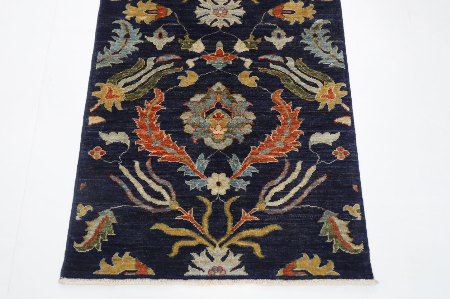 87 x 298 cm | Navy Blue Runner Rug Afghan Hand Knotted Veg Dye Wool carpet