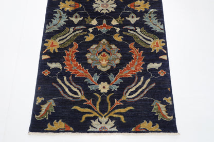 87 x 298 cm | Navy Blue Runner Rug Afghan Hand Knotted Veg Dye Wool carpet