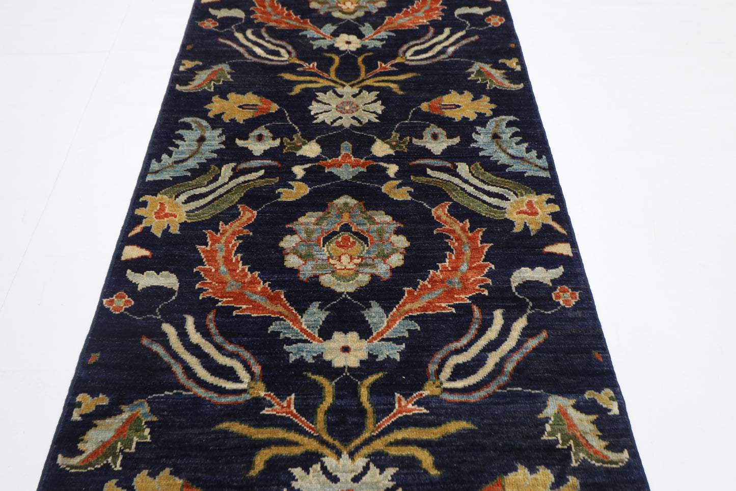 87 x 298 cm | Navy Blue Runner Rug Afghan Hand Knotted Veg Dye Wool carpet