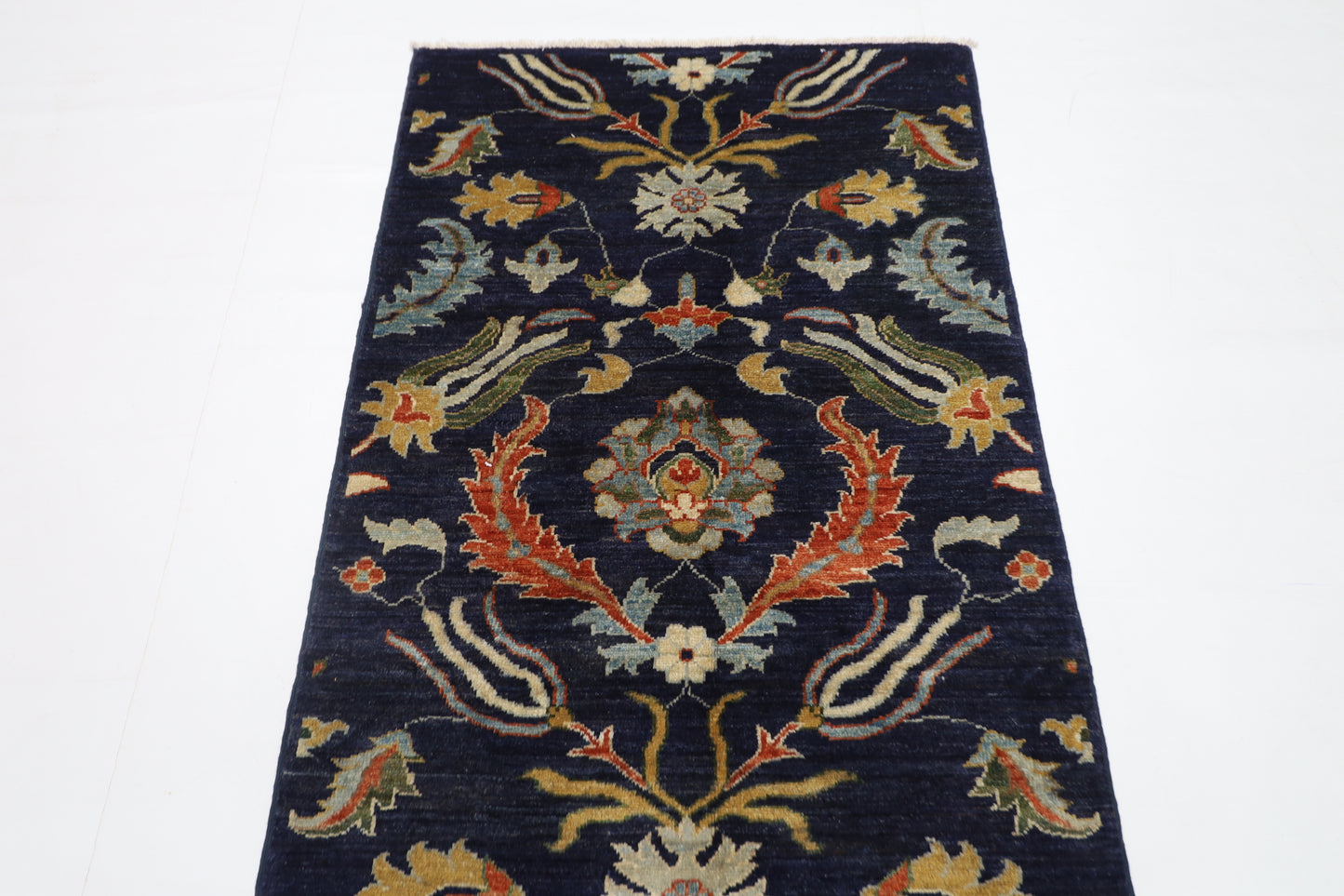 87 x 298 cm | Navy Blue Runner Rug Afghan Hand Knotted Veg Dye Wool carpet