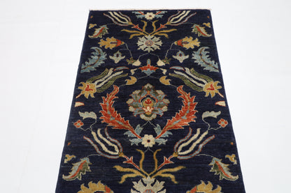 87 x 298 cm | Navy Blue Runner Rug Afghan Hand Knotted Veg Dye Wool carpet