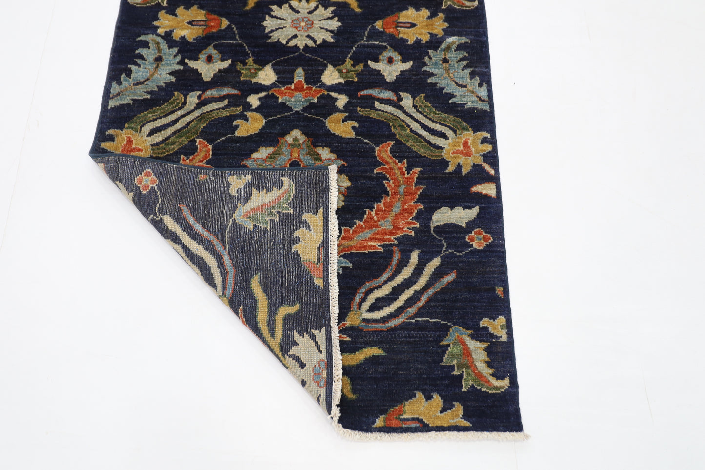 87 x 298 cm | Navy Blue Runner Rug Afghan Hand Knotted Veg Dye Wool carpet