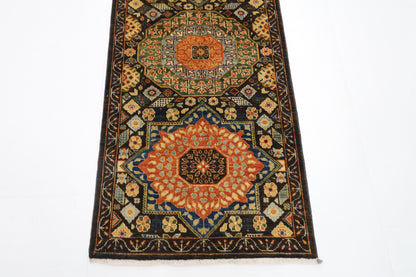 76 x 457 cm | Dark Brown Runner Rug Afghan Hand Knotted Veg Dye Wool carpet