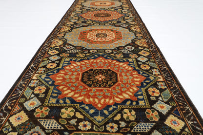 76 x 457 cm | Dark Brown Runner Rug Afghan Hand Knotted Veg Dye Wool carpet